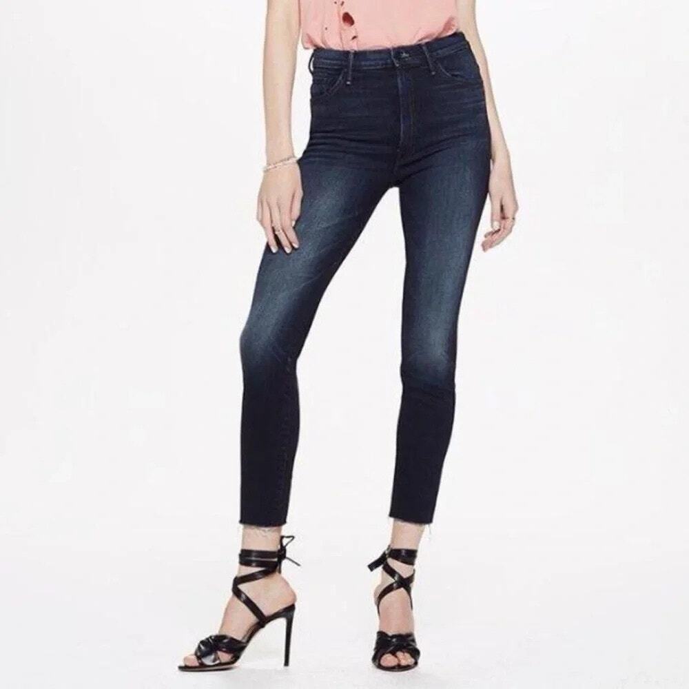 MOTHER High Waisted Looker Ankle Fray Jeans Night Owl Size 27